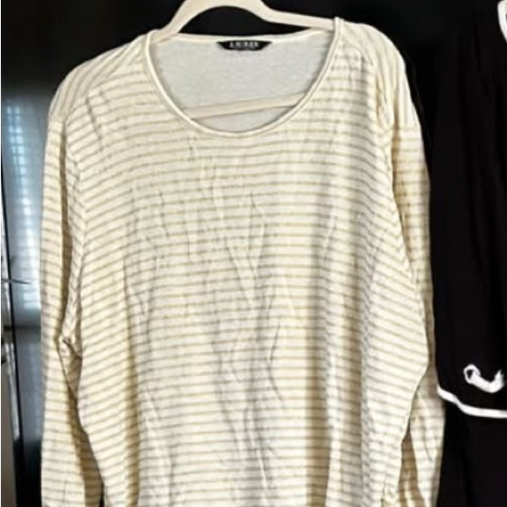 Cream and Gray Striped Top